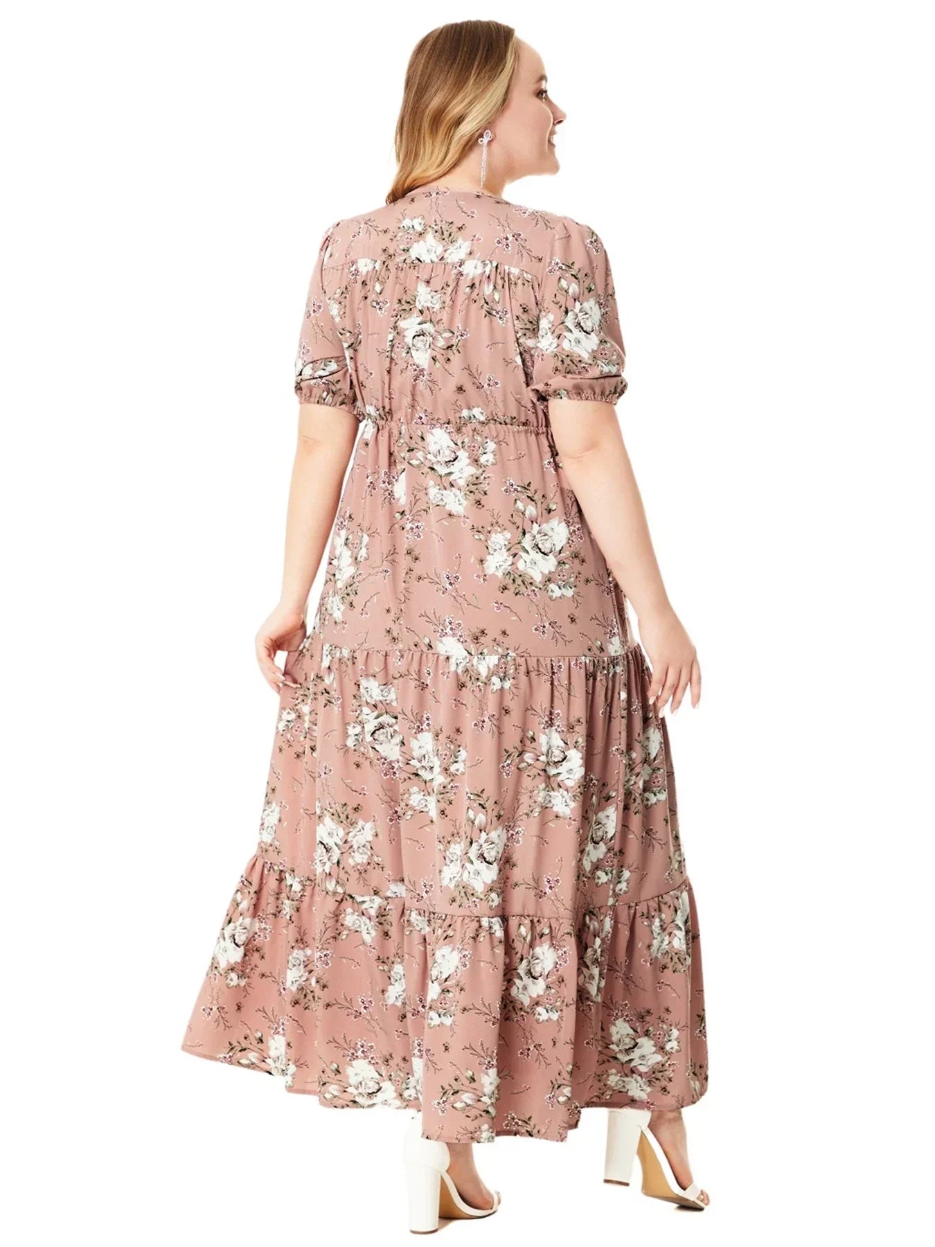Heidi-Mode | Große Größen Blumenmuster Kleid Mit Halbem Schlitz
