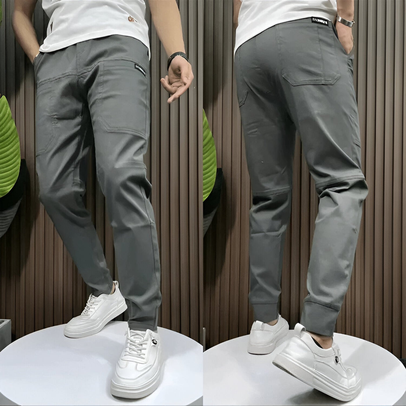 Cargohose für Herren - Slim Fit Stretch Stoffhosen Mit Taschen