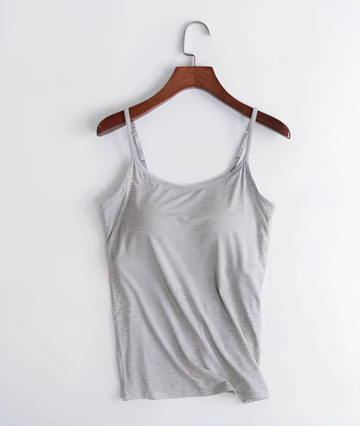 Damen Bequeme Cami Oberteil | Eingebauter BH