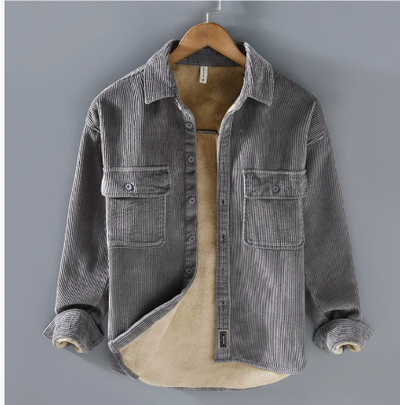 Herren Dickes Warme Knopf Daunen Hemd Jacke | Langarm