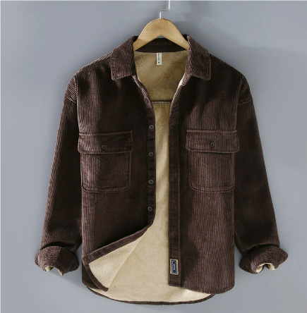 Herren Dickes Warme Knopf Daunen Hemd Jacke | Langarm