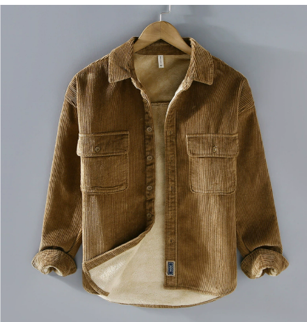 Herren Dickes Warme Knopf Daunen Hemd Jacke | Langarm