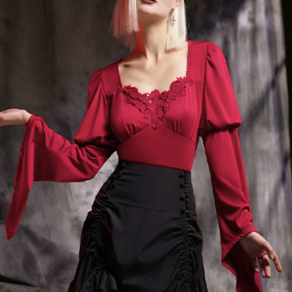 Renaissance Peasant Blouse with Square Neck Splice Sleeve