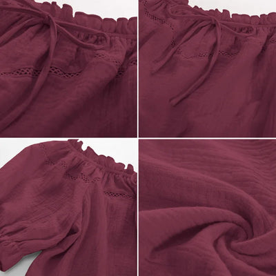 Renaissance Crew Neck Off Shoulder Lace-up Tops