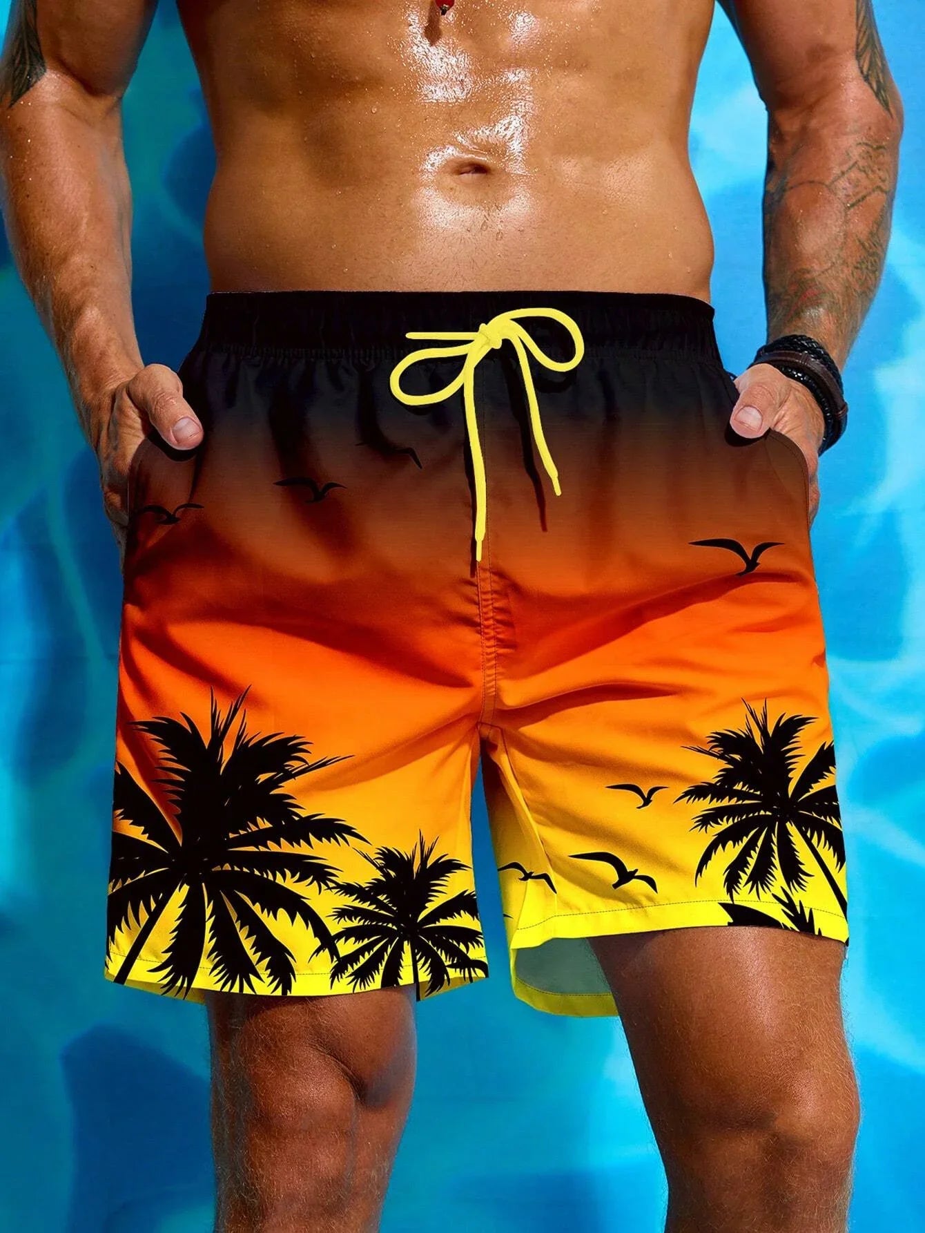 Badeshorts Mit Palmen Print Für Herren | Atmungsaktiv