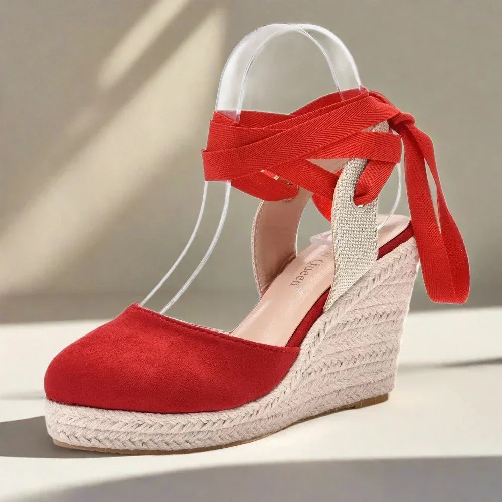 Camilla Espadrilles Plateau | Boho Keilabsatz sandaletten für Damen mit Bändern