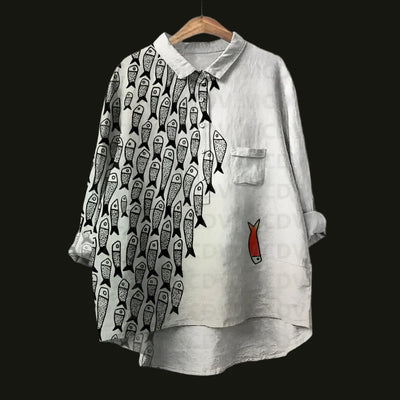 Saioa – Bequemes Vintage Hemd Mit Fisch Drucken