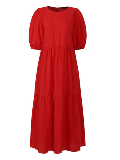 Vicky Casual Kleid | Stilvolles Maxikleid mit kurzem Ärmel und Rundhalsausschnitt