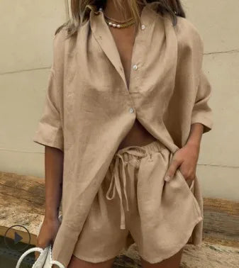 Gerda Sommer-Set | Stilvolles, lässiges Damen-Set mit Langarmshirt und Shorts