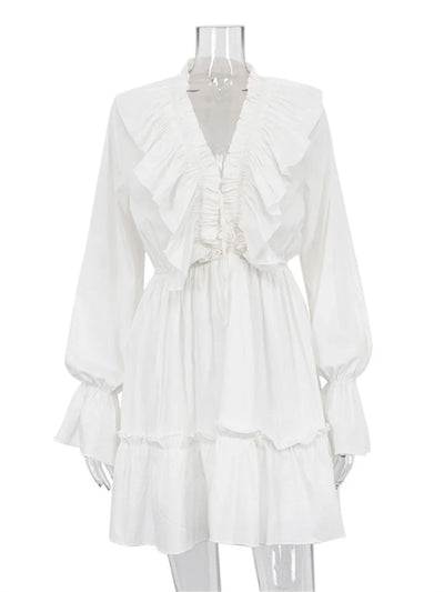 Heidi-Mode | Rüsche V-Ausschnitt Lange Ärmel Kleid