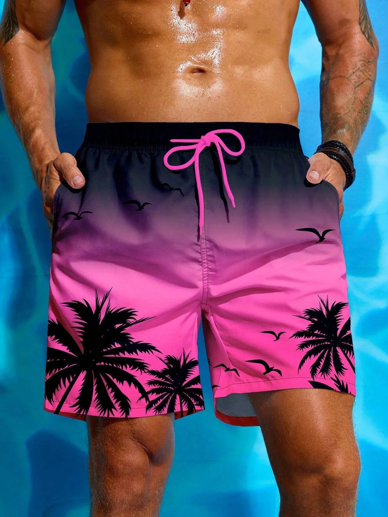 Badeshorts Mit Palmen Print Für Herren | Atmungsaktiv