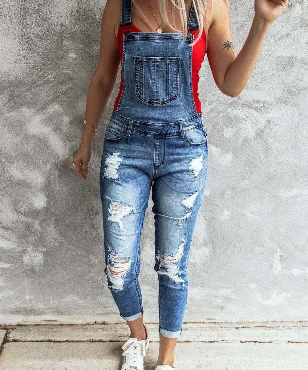 Amanda Denim-Romper | Stylischer, moderner Jeans-Romper für Damen mit Löchern