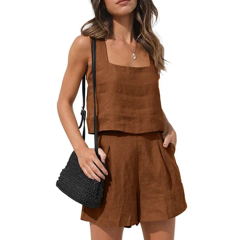 Cassie Stylish Zweiteiler | Modernes ärmelloses Oberteil weite Shorts Sommer Set