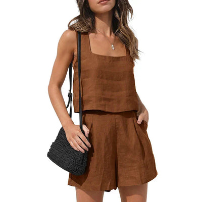 Cassie Stylish Zweiteiler | Modernes ärmelloses Oberteil weite Shorts Sommer Set