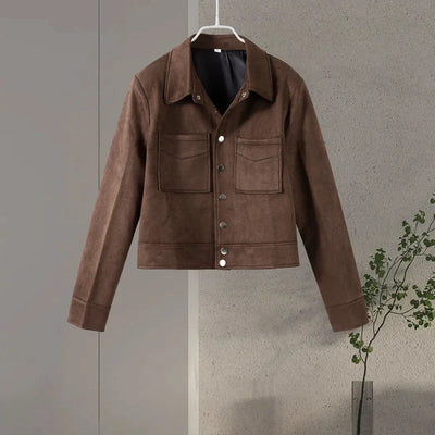 Karis | Damen Übergangsjacke Kurz Braun Mit Knöpfen & Taschen