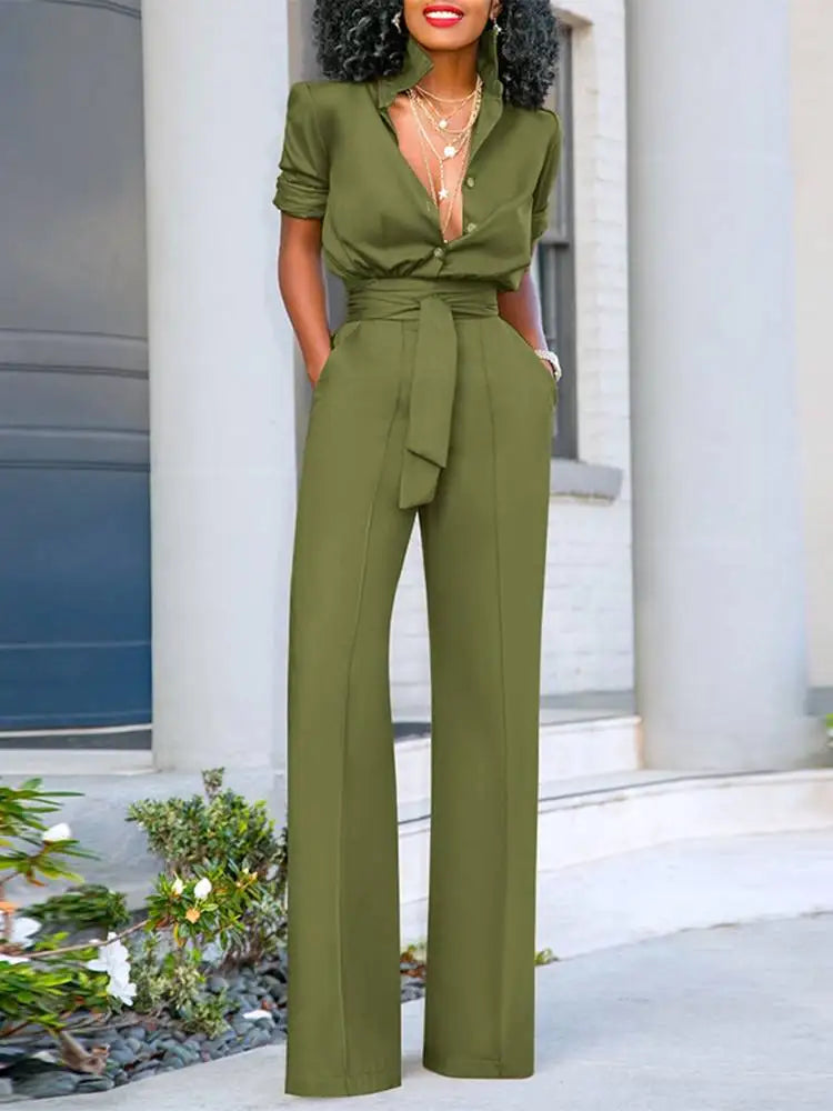 Bianca Modern Jumpsuit | Büro-Gürtel-Design kurzärmliger Damen-Sommer-Jumpsuit