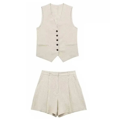 Ellen Elegant Set | Stilvolles Sommer-Set für Damen mit V-Ausschnitt-Top und Shorts