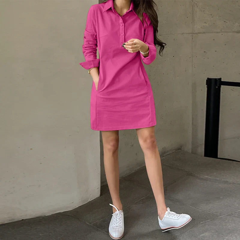 Sabine Casual Kleid | Trendiges Business-Kleid mit langen Ärmeln und Kragen für Damen