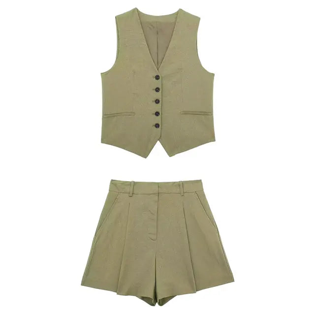 Ellen Elegant Set | Stilvolles Sommer-Set für Damen mit V-Ausschnitt-Top und Shorts