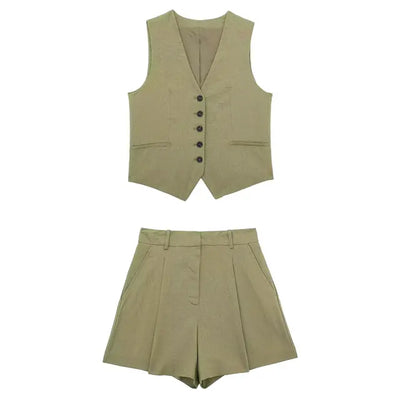 Ellen Elegant Set | Stilvolles Sommer-Set für Damen mit V-Ausschnitt-Top und Shorts