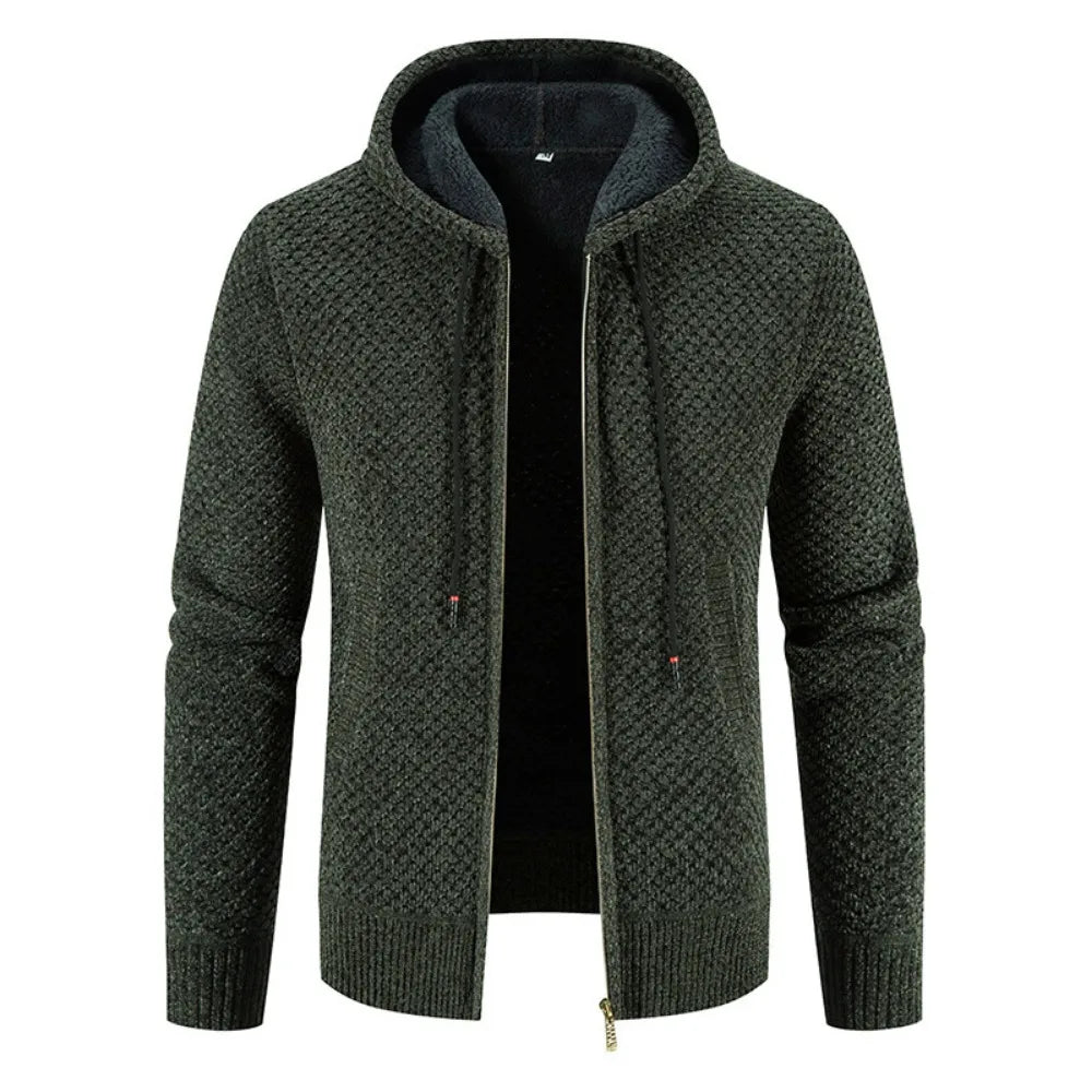 Gefütterte Herren Strickjacke Mit Kapuze | Winterjacke Mit Reißverschluss