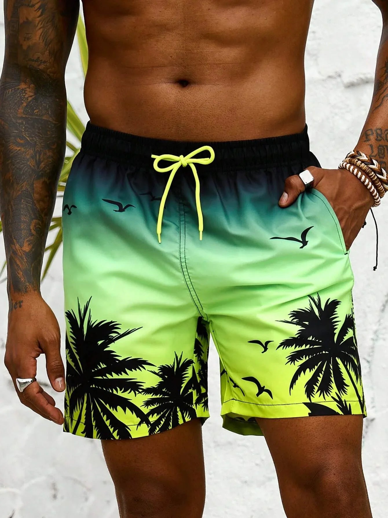 Badeshorts Mit Palmen Print Für Herren | Atmungsaktiv