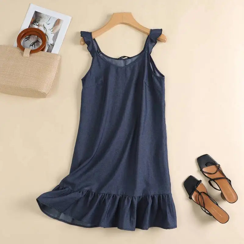 Amalia | Verspieltes Denim-Sommerkleid mit Rüschen