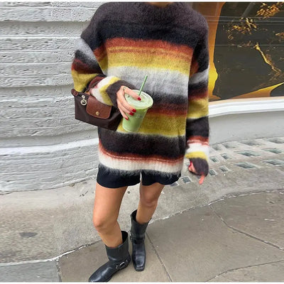 Selma | Gestreifter Fuzzy-Strickpullover