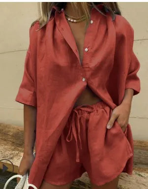 Gerda Sommer-Set | Stilvolles, lässiges Damen-Set mit Langarmshirt und Shorts