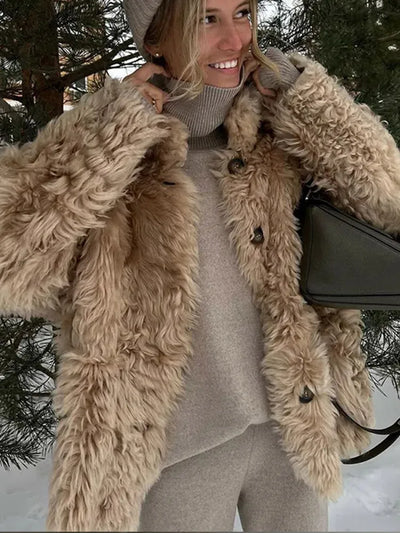 Heidi-Mode | Vintage Lockige Kunstfell Winterjacke