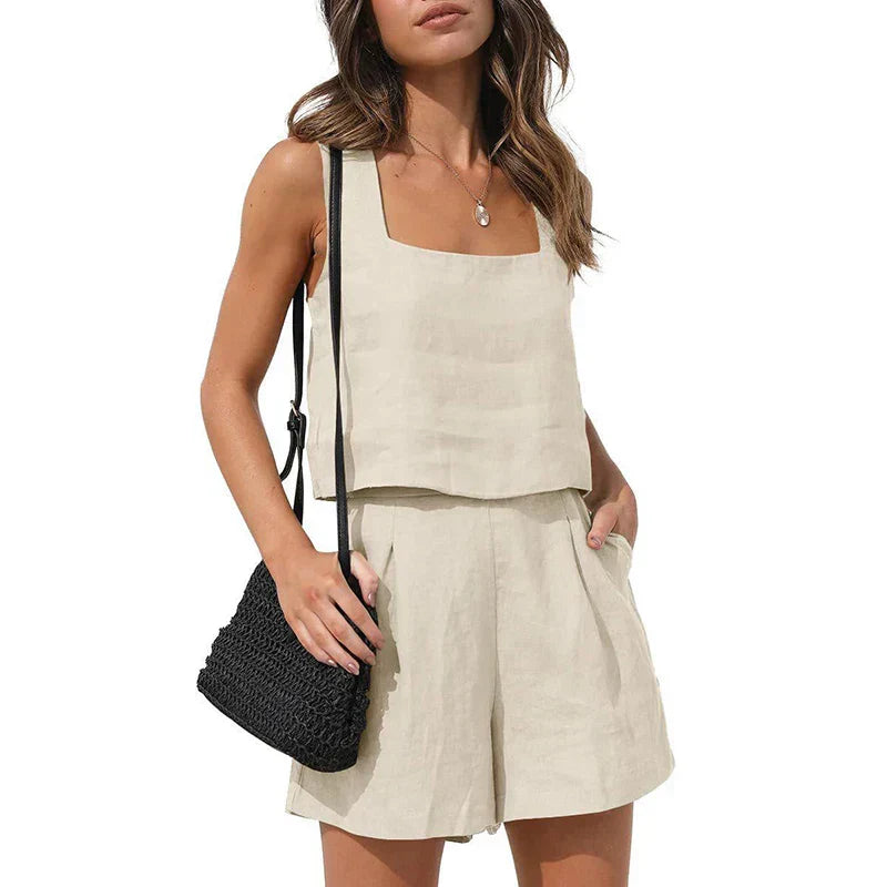 Cassie Stylish Zweiteiler | Modernes ärmelloses Oberteil weite Shorts Sommer Set