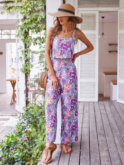 Nigela Floral Jumpsuit | Moderner Sommer-Jumpsuit mit Rückenausschnitt und weiten Beinen