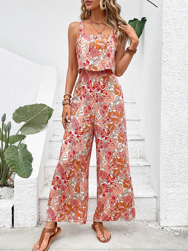 Nigela Floral Jumpsuit | Moderner Sommer-Jumpsuit mit Rückenausschnitt und weiten Beinen