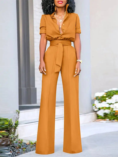 Bianca Modern Jumpsuit | Büro-Gürtel-Design kurzärmliger Damen-Sommer-Jumpsuit