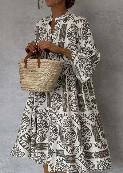 Tunika Kleid für Damen - Gemustertes Sommerkleid mit Stehkragen