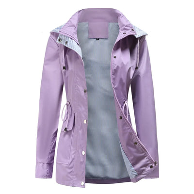 Übergangsjacke für Damen - Leichte wasserdichte Regenjacke mit Kapuze