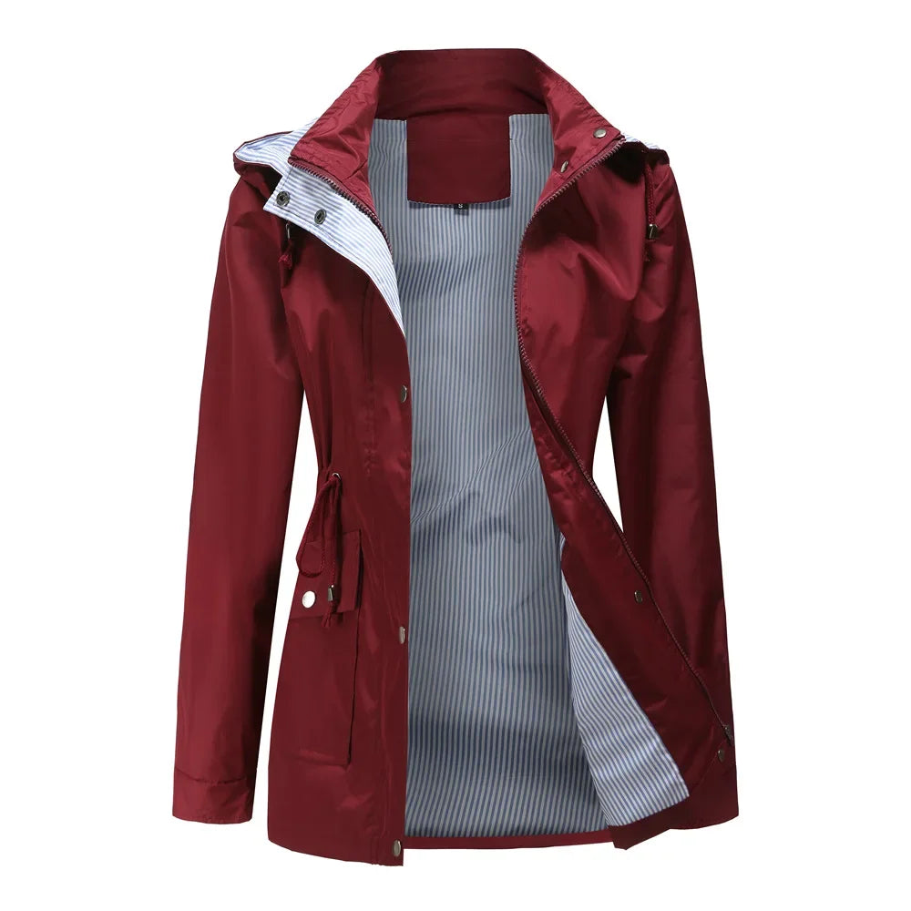 Übergangsjacke für Damen - Leichte wasserdichte Regenjacke mit Kapuze