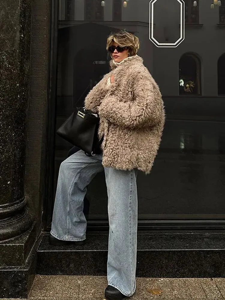 Heidi-Mode | Vintage Lockige Kunstfell Winterjacke