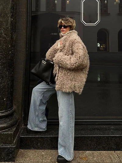 Heidi-Mode | Vintage Lockige Kunstfell Winterjacke