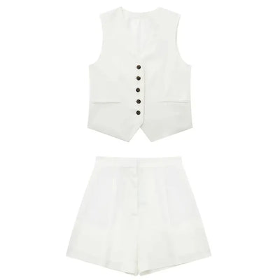 Ellen Elegant Set | Stilvolles Sommer-Set für Damen mit V-Ausschnitt-Top und Shorts