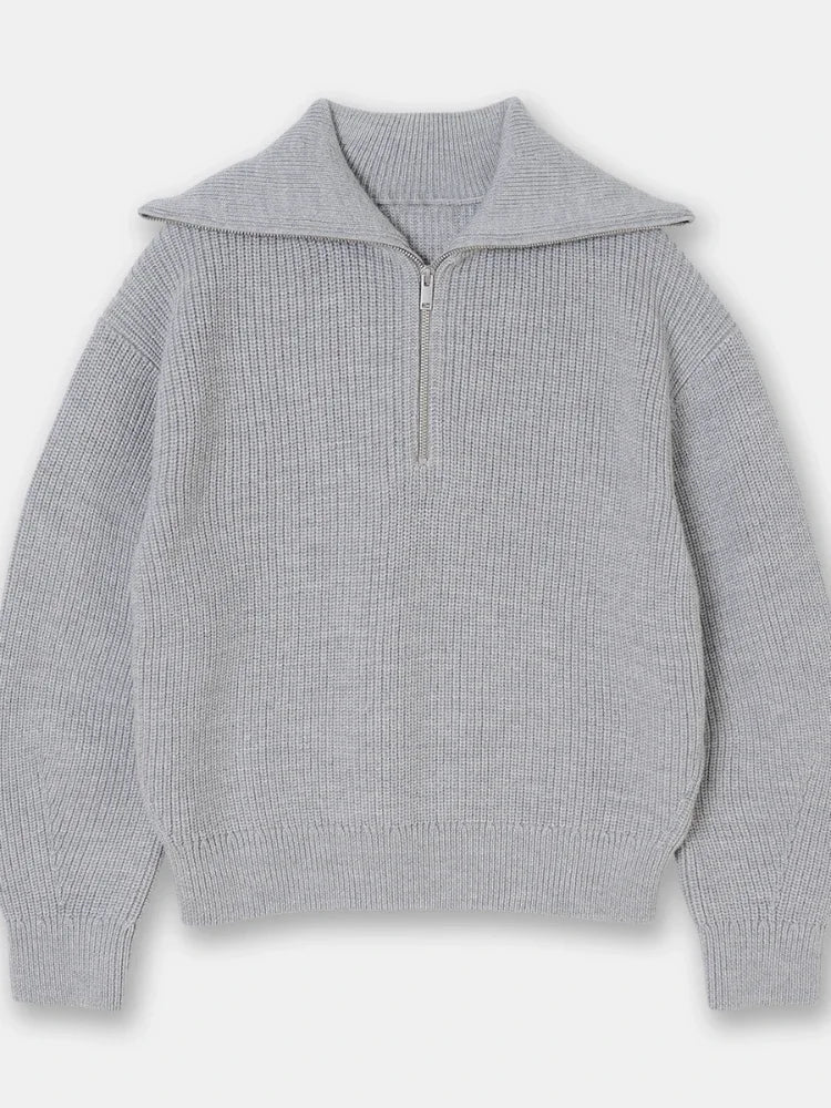 Heidi-Mode | Lässiger Halb-Reißverschluss Gestreifter Pullover