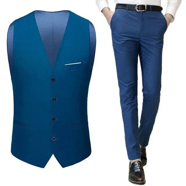 Herren Slim Fit Ärmellose Weste und Hose Set | Hochzeitsgast Anzug