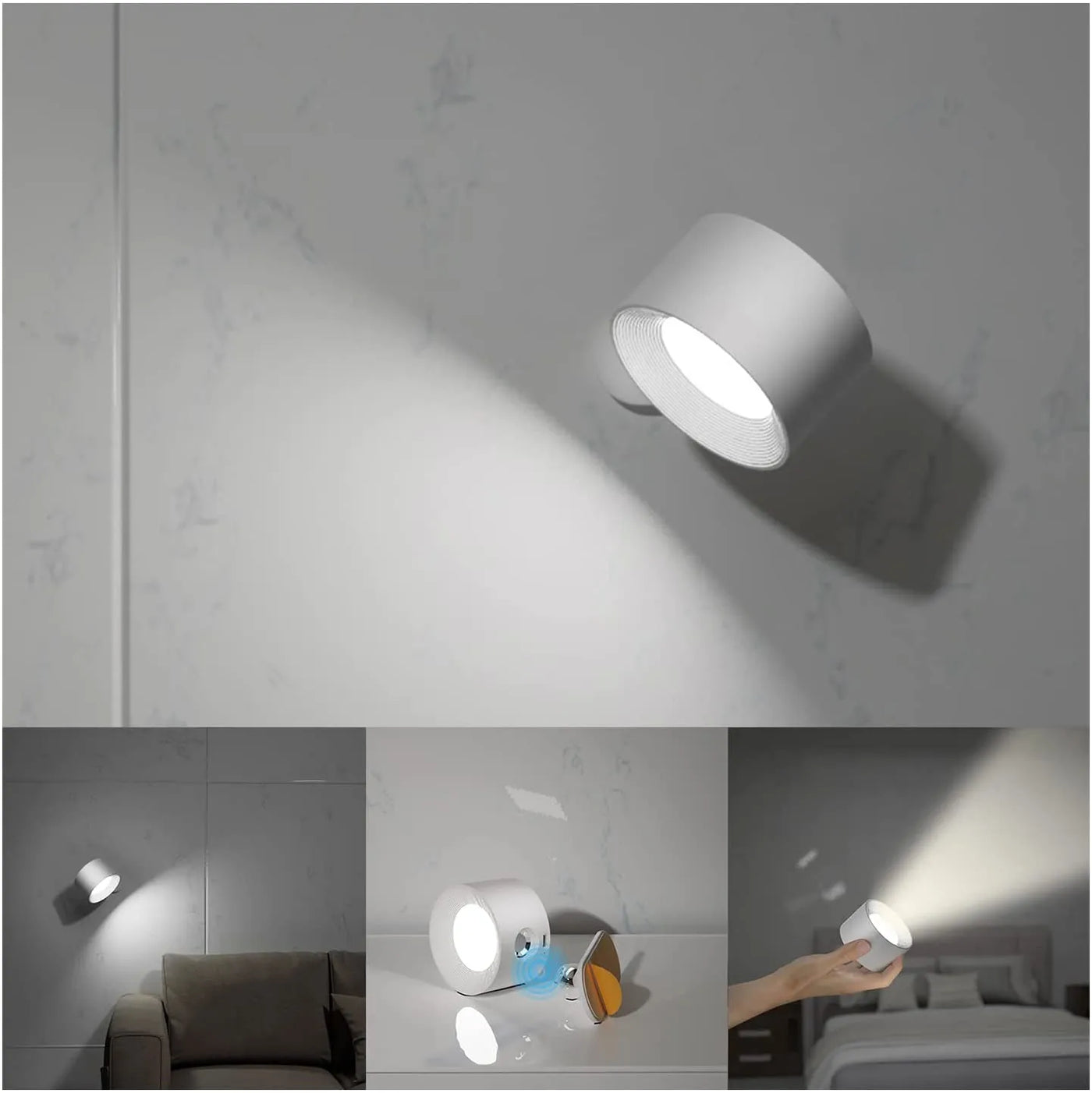 LichtWunder® | Kabellose 360° Wandleuchte mit Smart-Touch-Steuerung und USB-Aufladung