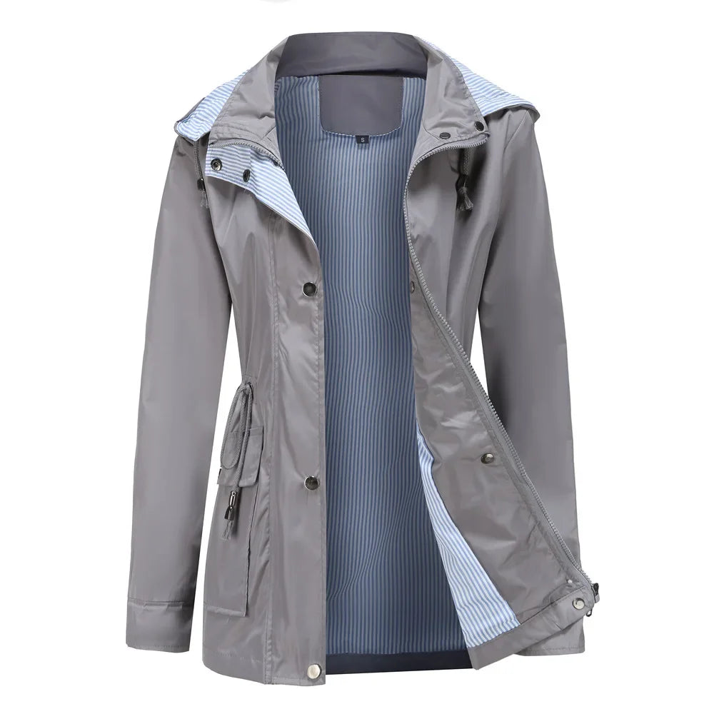 Übergangsjacke für Damen - Leichte wasserdichte Regenjacke mit Kapuze