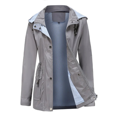 Übergangsjacke für Damen - Leichte wasserdichte Regenjacke mit Kapuze