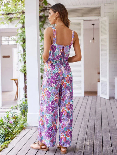 Nigela Floral Jumpsuit | Moderner Sommer-Jumpsuit mit Rückenausschnitt und weiten Beinen
