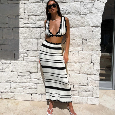 Sofie Sommer Set | Stilvolles gestricktes Strand-BH-und-Rock-Zweiteiler-Set für Damen im Sommer