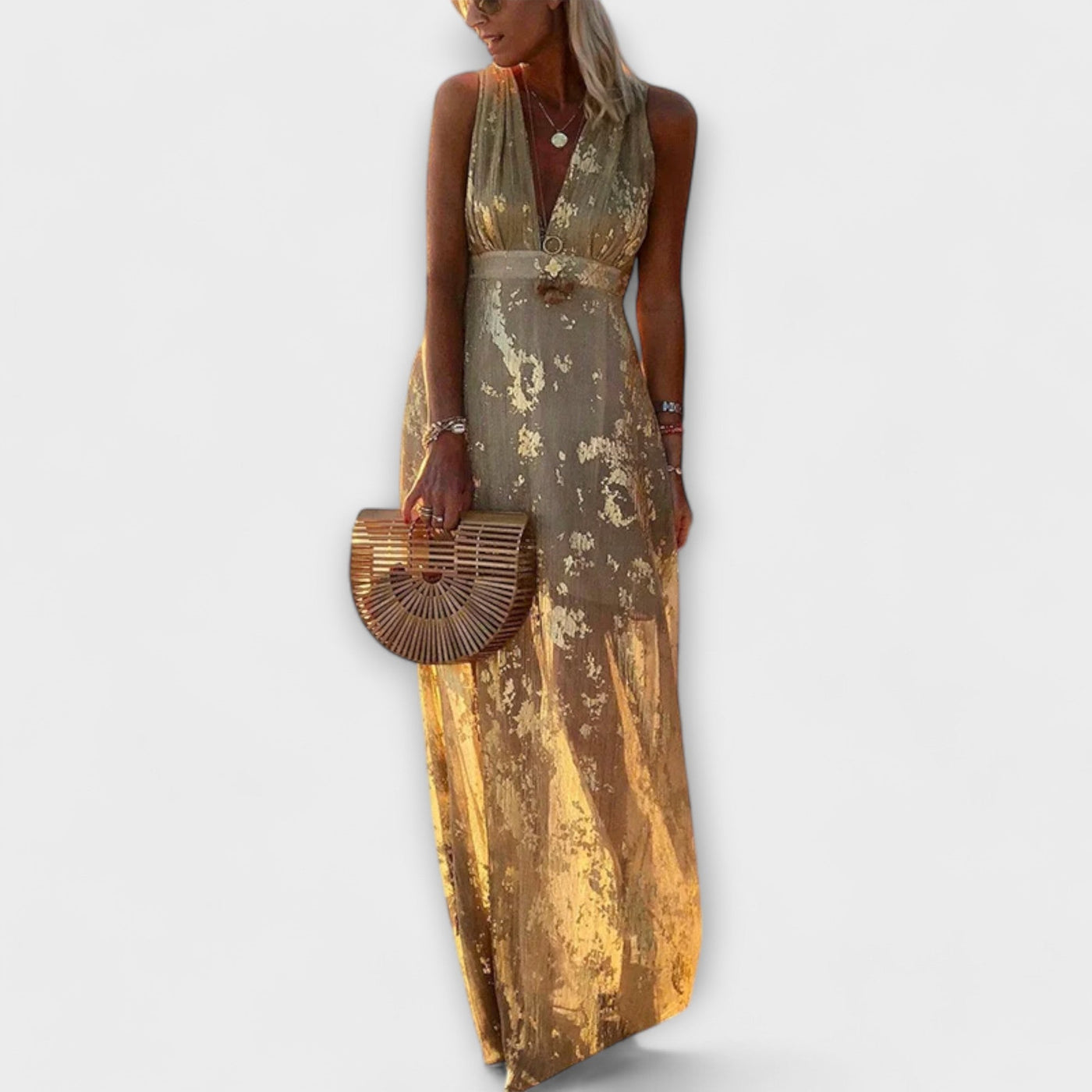 Festliches Kleid Damen mit V-Ausschnitt und Pailletten-Details für Warme Tage - Sittia