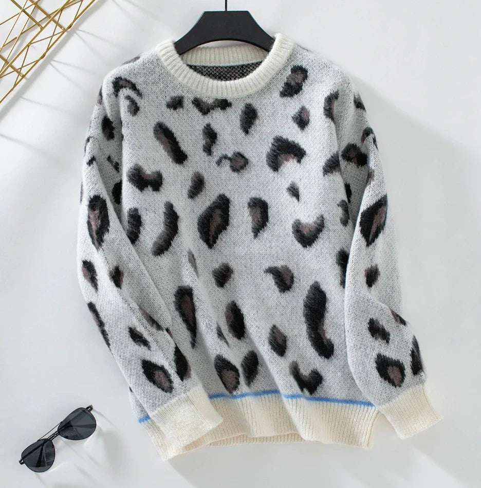 Le Clair | Warmer Wollpullover mit Leopardenprint-Jacquard