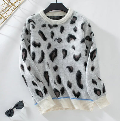 Le Clair | Warmer Wollpullover mit Leopardenprint-Jacquard